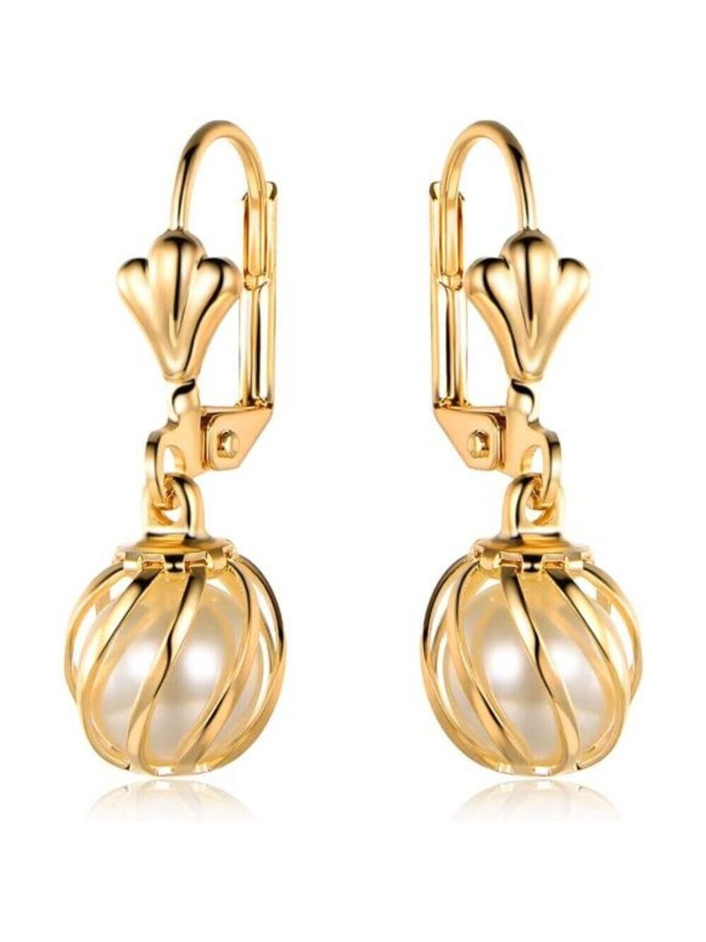 Gold Plated Pearl Drop Earrings Dangle Bridal Wedding Jewelry Gifts for Women